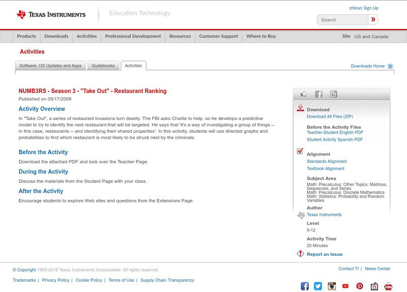 Texas Instruments: Numb3 Rs: Restaurant Rankings Activity Texas Instruments: Numb3 Rs: Restaurant Rankings Activity