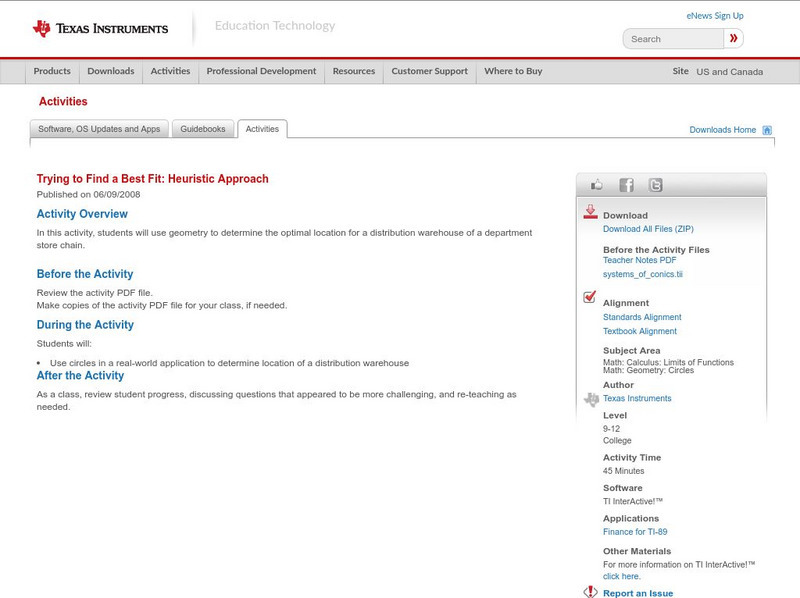 Texas Instruments: Trying to Find a Best Fit: Heuristic Approach Activity Texas Instruments: Trying to Find a Best Fit: Heuristic Approach Activity