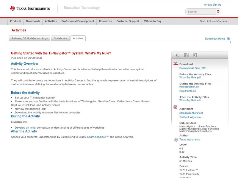 Texas Instruments: Getting Started With the Ti Navigator: What's My Rule Activity Texas Instruments: Getting Started With the Ti Navigator: What's My Rule Activity