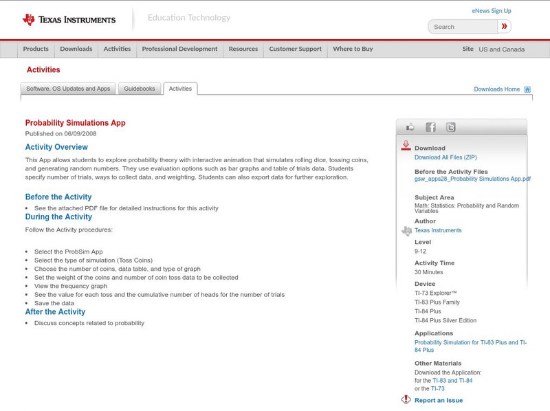 Texas Instruments: Probability Simulations App Activity Texas Instruments: Probability Simulations App Activity
