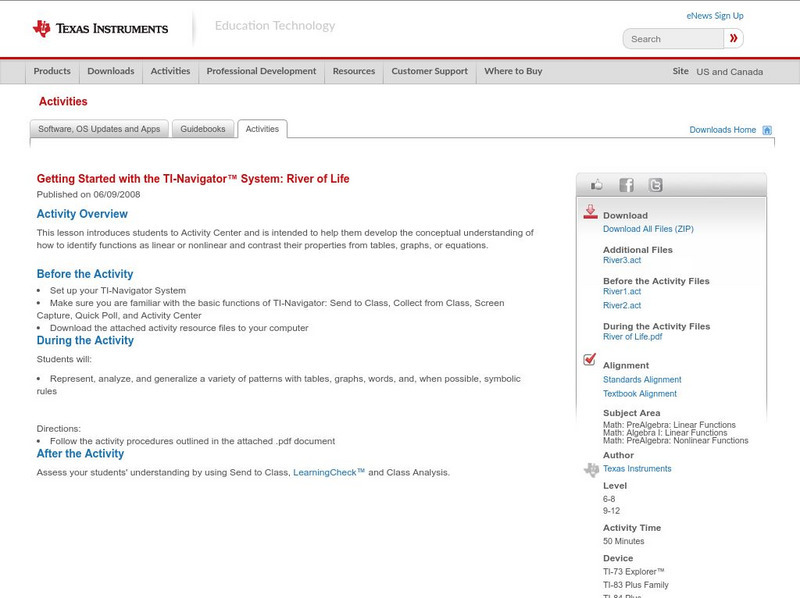 Texas Instruments: Getting Started With the Ti Navigator System: River of Life Activity Texas Instruments: Getting Started With the Ti Navigator System: River of Life Activity