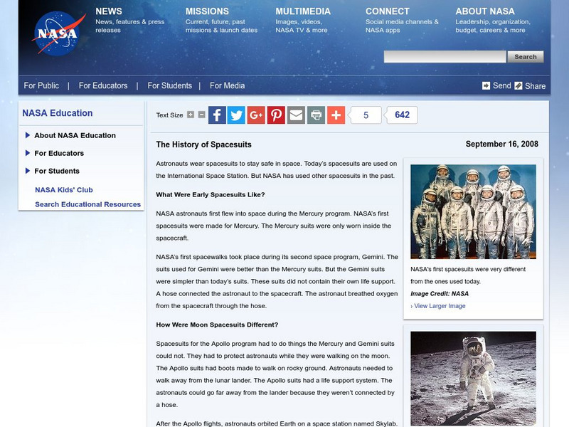 Nasa: The History of Spacesuits Website Nasa: The History of Spacesuits Website