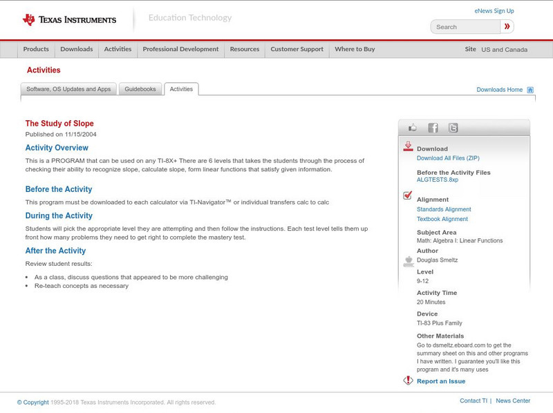 Texas Instruments: The Study of Slope Activity Texas Instruments: The Study of Slope Activity