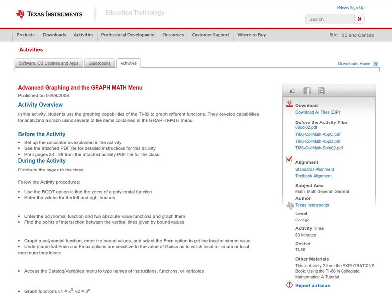Texas Instruments: Advanced Graphing and the Graph Math Menu Lesson Plan Texas Instruments: Advanced Graphing and the Graph Math Menu Lesson Plan