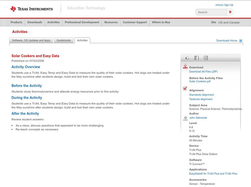 Texas Instruments: Solar Cookers and Easy Data Activity Texas Instruments: Solar Cookers and Easy Data Activity