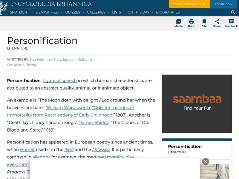 Encyclopedia Britannica: Literature: Personification Handout Encyclopedia Britannica: Literature: Personification Handout