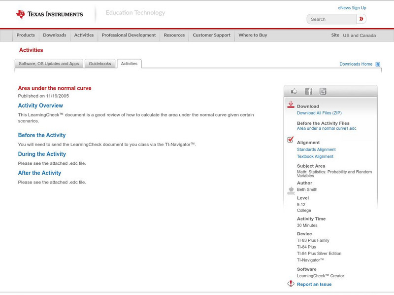 Texas Instruments: Area Under the Normal Curve Activity Texas Instruments: Area Under the Normal Curve Activity