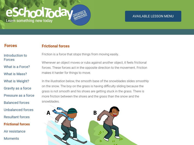 E School Today: Frictional Forces Handout E School Today: Frictional Forces Handout