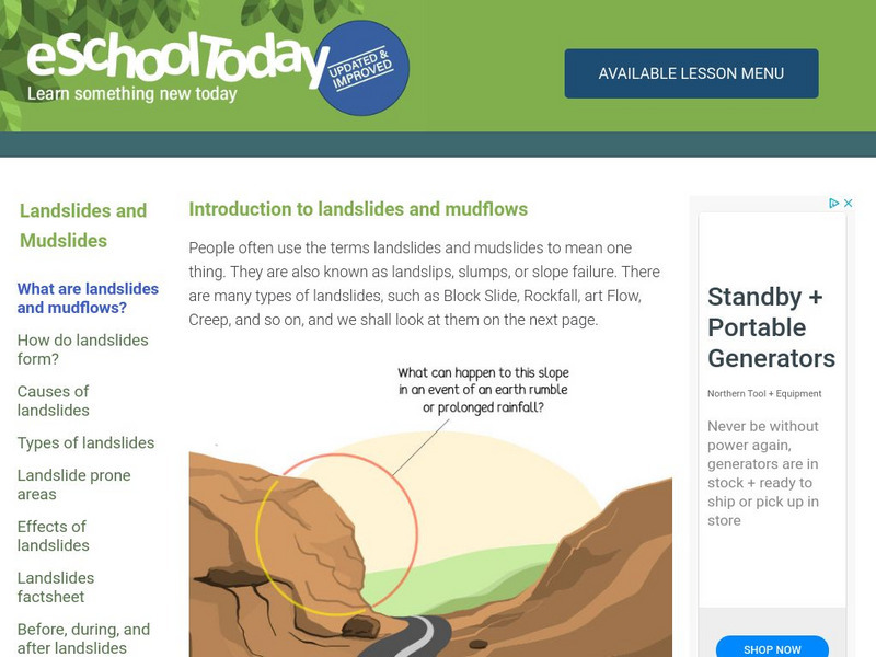 E School Today: Introduction to Landslides and Mudflows Handout E School Today: Introduction to Landslides and Mudflows Handout