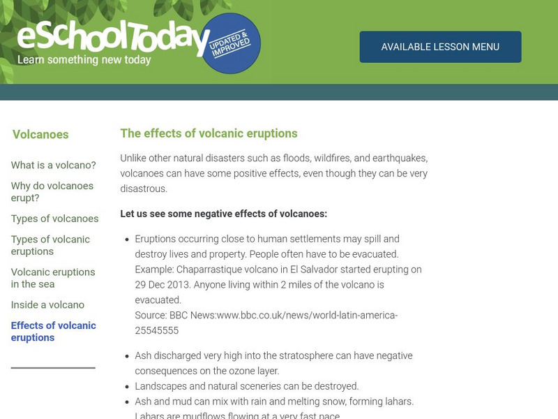 E School Today: The Effects of Volcanic Eruptions Handout E School Today: The Effects of Volcanic Eruptions Handout
