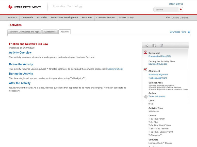Texas Instruments: Friction and Newton's 3rd Law Activity