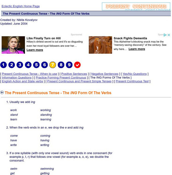Eclectic English: The Present Continuous Tense the Ing Form of Verbs Activity Eclectic English: The Present Continuous Tense the Ing Form of Verbs Activity