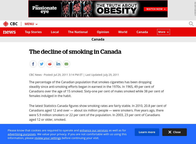 Cbc News in Depth: The Decline of Smoking in Canada Article Cbc News in Depth: The Decline of Smoking in Canada Article