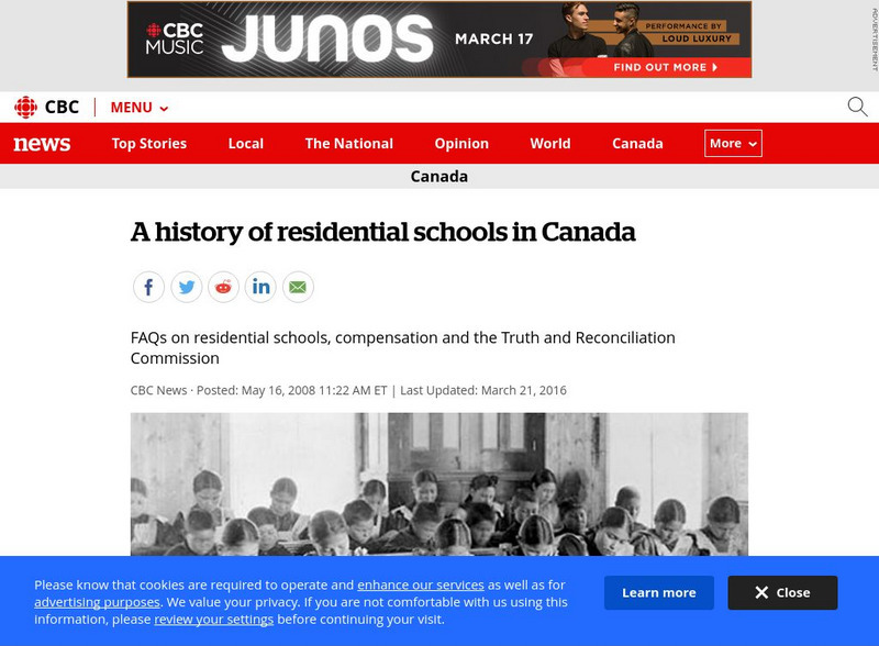 Cbc News: A History of Residential Schools Article Cbc News: A History of Residential Schools Article