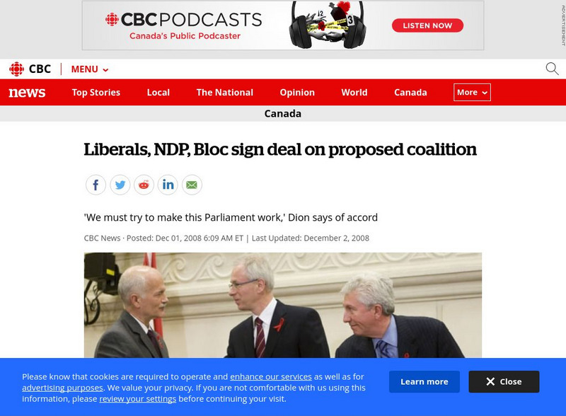 Cbc: Liberals, Ndp, Bloc Sign Deal on Proposed Coalition Article Cbc: Liberals, Ndp, Bloc Sign Deal on Proposed Coalition Article