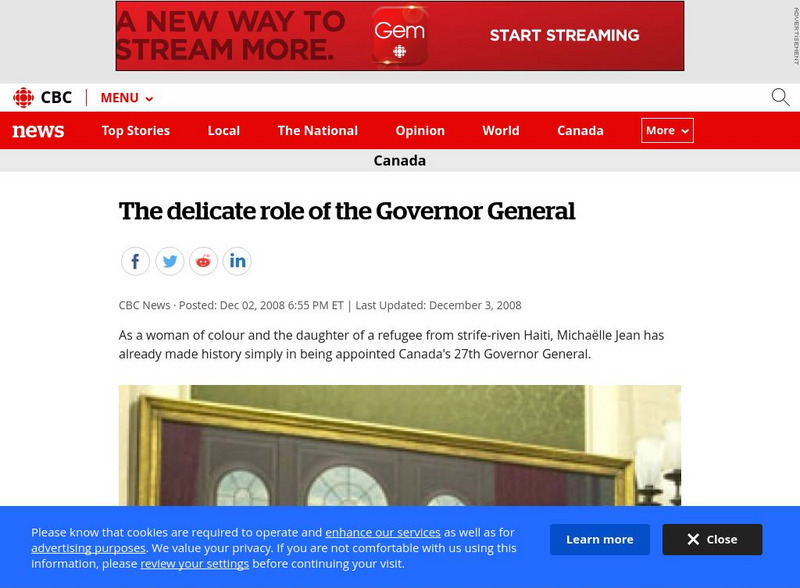 Cbc: The Delicate Role of the Governor General Article Cbc: The Delicate Role of the Governor General Article