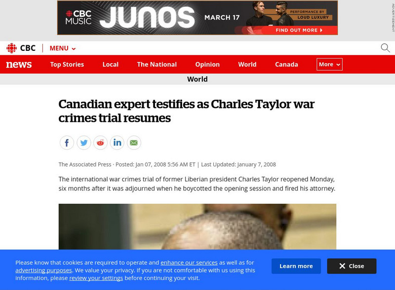 Cbc News: Charles Taylor War Crimes Trial Resumes Article Cbc News: Charles Taylor War Crimes Trial Resumes Article
