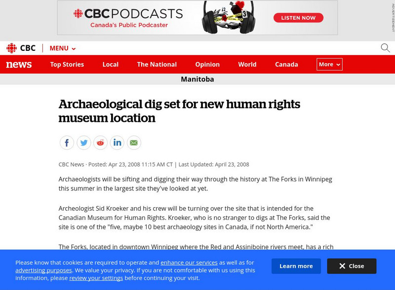 Cbc News: Archaeological Dig Set for New Human Rights Museum Location Article Cbc News: Archaeological Dig Set for New Human Rights Museum Location Article