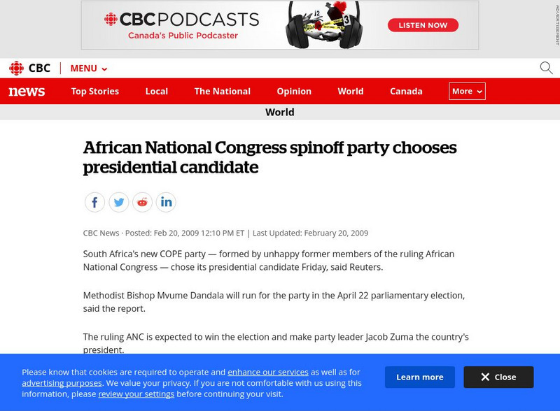 Cbc: African National Congress Spinoff Party Chooses Presidential Candidate Article Cbc: African National Congress Spinoff Party Chooses Presidential Candidate Article