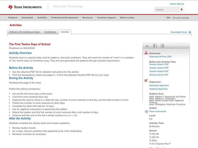 Texas Instruments: The First Twelve Days of School Activity Texas Instruments: The First Twelve Days of School Activity