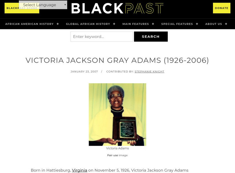 Black Past: Adams, Victoria Jackson Gray Handout Black Past: Adams, Victoria Jackson Gray Handout