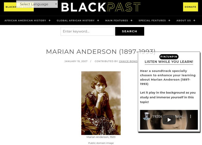 Black Past: Marian Anderson Handout Black Past: Marian Anderson Handout