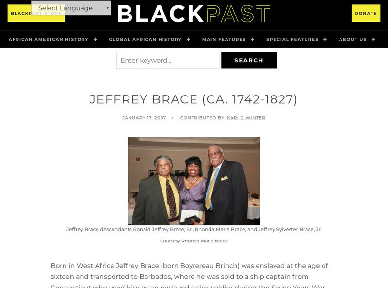 Black Past: Brace, Jeffrey (1742? 1827) Handout Black Past: Brace, Jeffrey (1742? 1827) Handout
