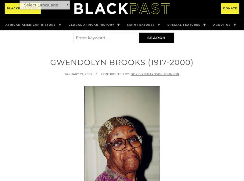 Black Past: Brooks, Gwendolyn Handout Black Past: Brooks, Gwendolyn Handout