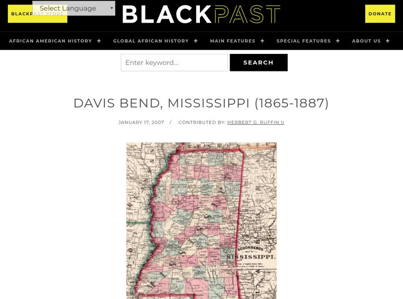 Black Past: Davis Bend, Mississippi Handout Black Past: Davis Bend, Mississippi Handout
