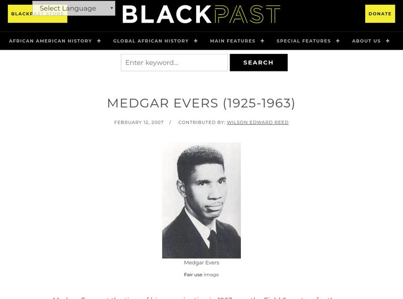Black Past: Evers, Medgar Handout Black Past: Evers, Medgar Handout
