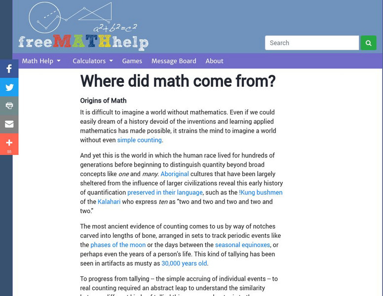 Free Math Help: Origins of Math Handout Free Math Help: Origins of Math Handout