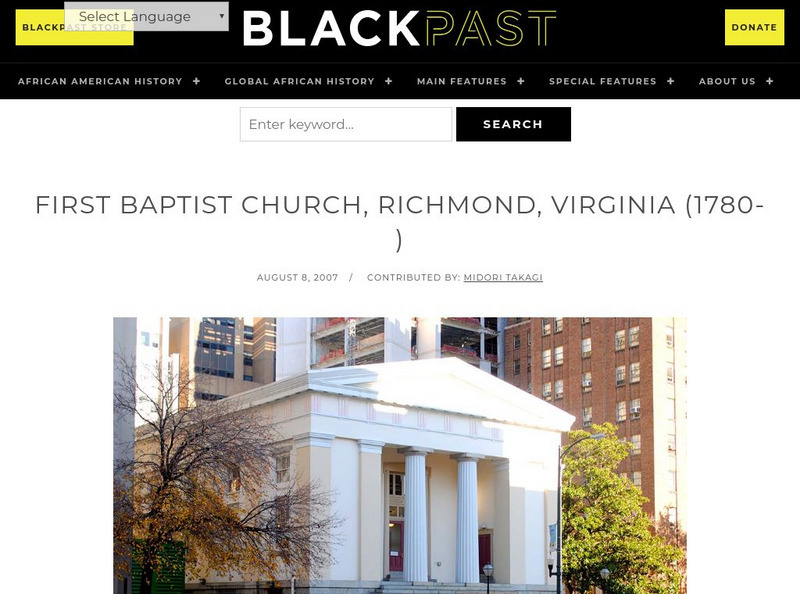 Black Past: First Baptist Church, Richmond, Virginia Handout Black Past: First Baptist Church, Richmond, Virginia Handout
