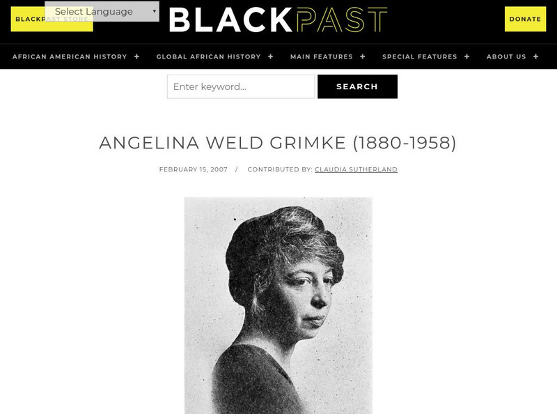 Black Past: Grimke, Angelina Weld Handout Black Past: Grimke, Angelina Weld Handout