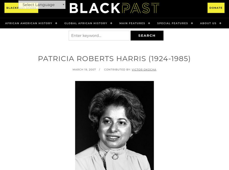 Black Past: Patricia Roberts Harris (1924 1985) Handout Black Past: Patricia Roberts Harris (1924 1985) Handout