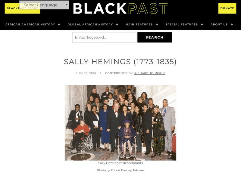 Black Past: Hemings, Sally Handout Black Past: Hemings, Sally Handout