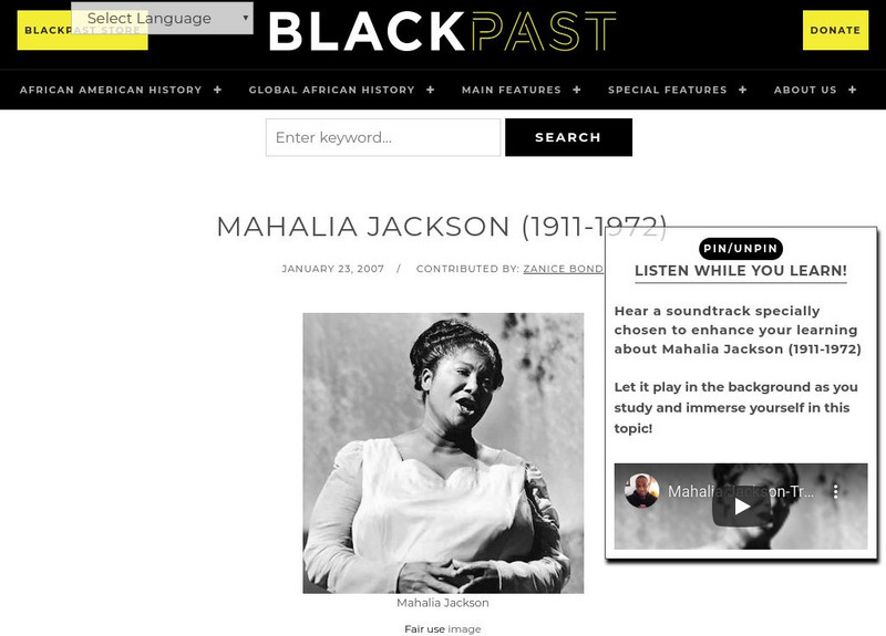 Black Past: Jackson, Mahalia Handout Black Past: Jackson, Mahalia Handout