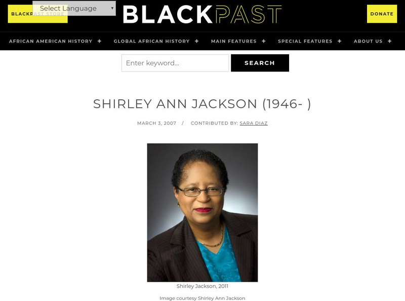 Black Past: Jackson, Shirley Ann Handout Black Past: Jackson, Shirley Ann Handout