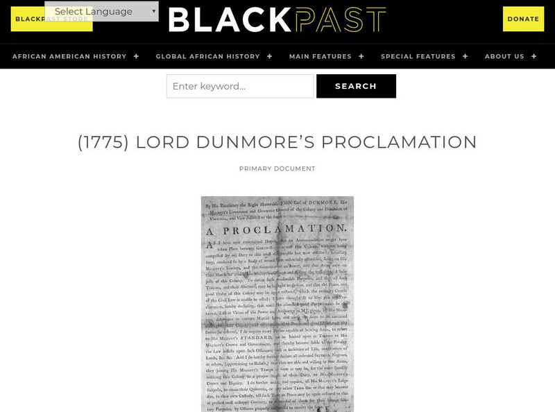 Black Past: Lord Dunmore's Proclamation Handout Black Past: Lord Dunmore's Proclamation Handout