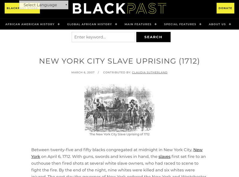 Black Past: New York Slave Uprising (1712) Handout Black Past: New York Slave Uprising (1712) Handout