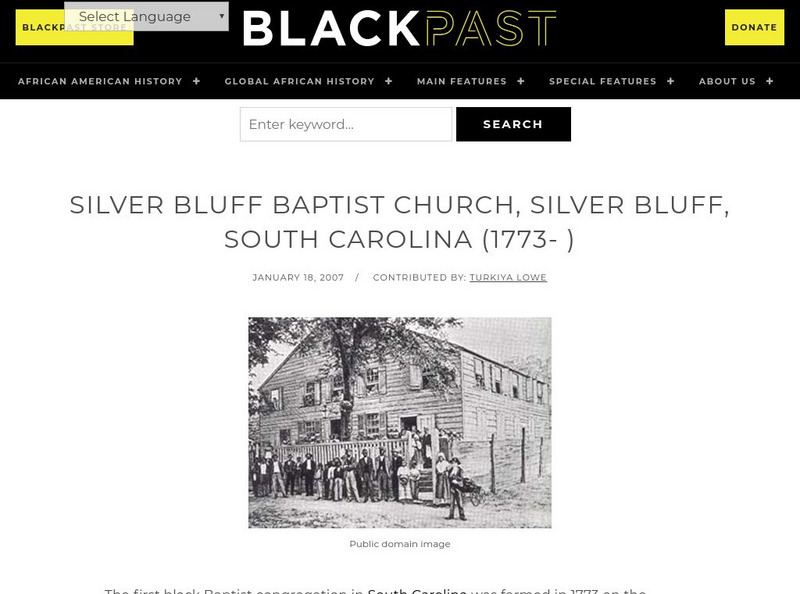 Black Past: Silver Bluff Baptist Church, Silver Bluff, South Carolina Handout Black Past: Silver Bluff Baptist Church, Silver Bluff, South Carolina Handout