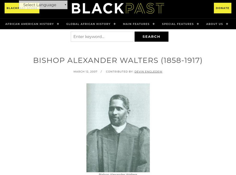 Black Past: Walters, Bishop Alexander Handout Black Past: Walters, Bishop Alexander Handout
