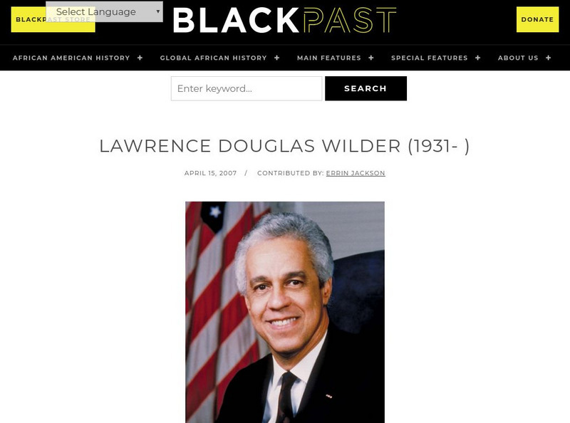 Black Past: Wilder, Lawrence Douglas Handout Black Past: Wilder, Lawrence Douglas Handout