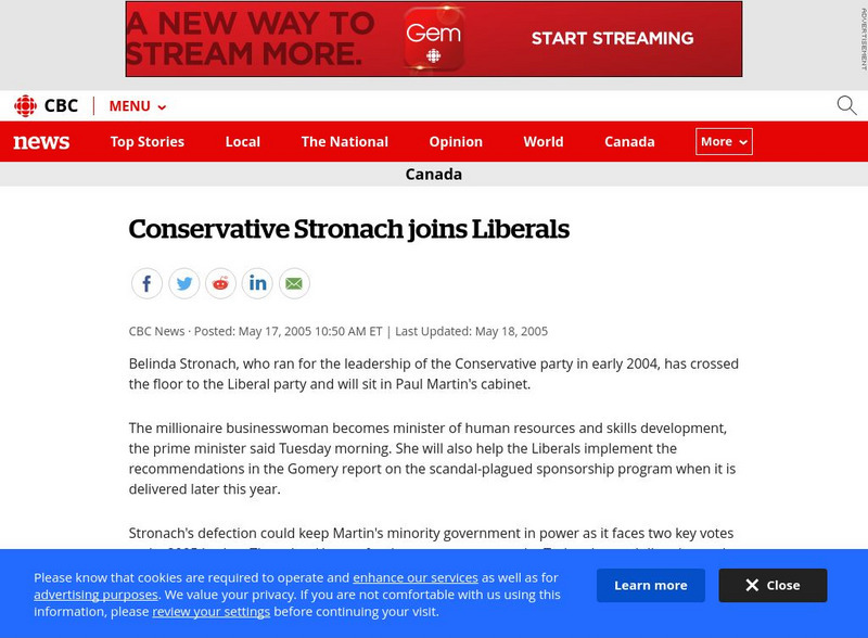 Cbc: Conservative Stronach Joins Liberals Article