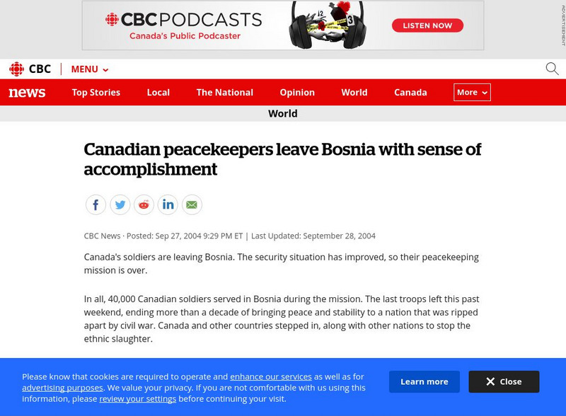 Cbc: Canadian Peacekeepers Leave Bosnia Article Cbc: Canadian Peacekeepers Leave Bosnia Article