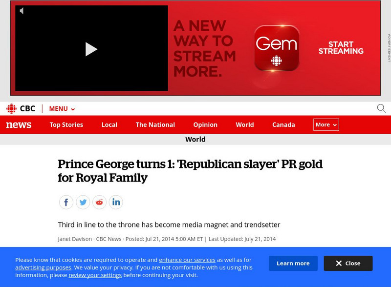 Cbc World News: Week of 7 21 14: Prince George Turns One Article