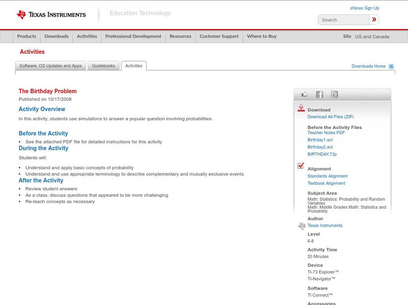 Texas Instruments: The Birthday Problem Activity
