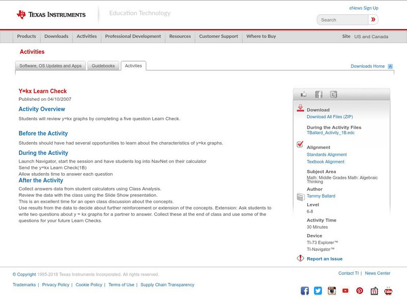 Texas Instruments: Y=kx Learn Check Activity