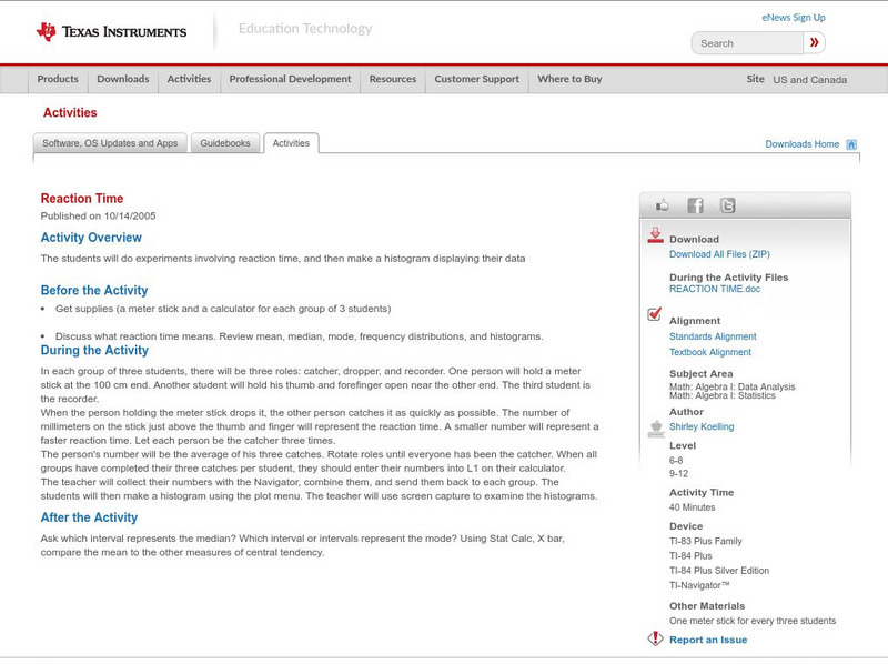 Texas Instruments: Reaction Time Activity Texas Instruments: Reaction Time Activity