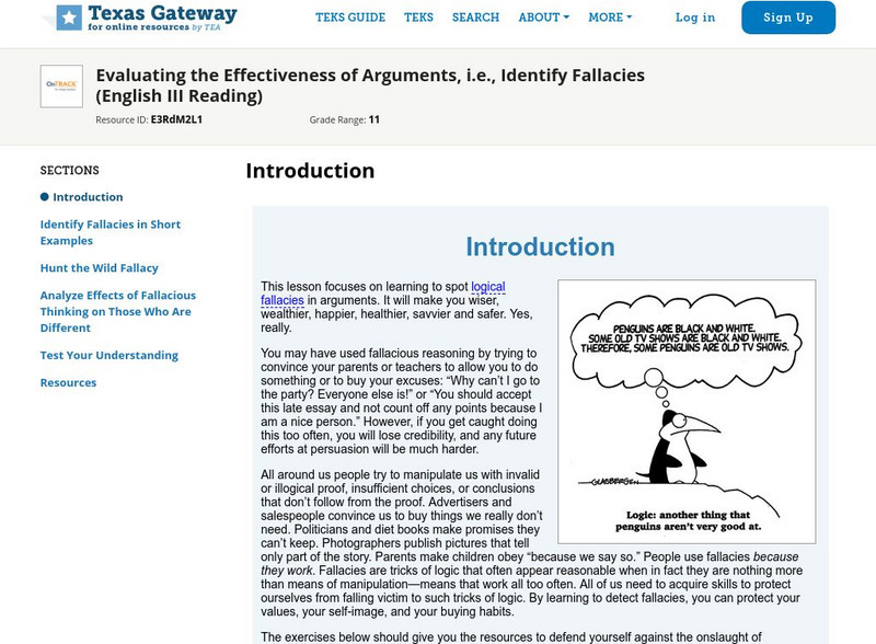 Texas Gateway: Evaluating the Effectiveness of Arguments: Identify Fallacies Unit Plan Texas Gateway: Evaluating the Effectiveness of Arguments: Identify Fallacies Unit Plan
