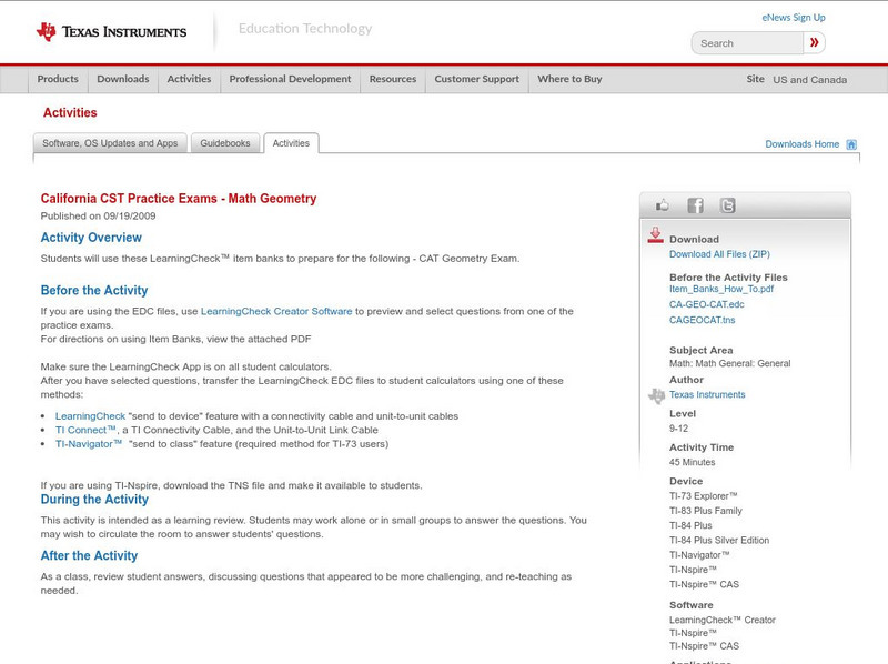 Texas Instruments: California Cst Practice Exams Math Geometry Activity Texas Instruments: California Cst Practice Exams Math Geometry Activity